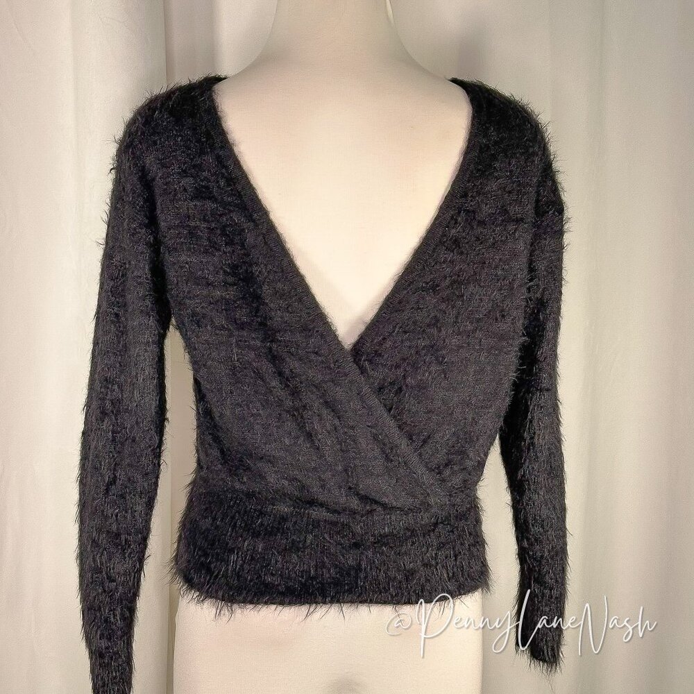 American Eagle Fuzzy Eyelash Back Surplice Sweater XS Black - Picture 11 of 11